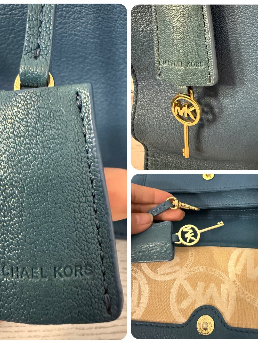 Michael Kors Hamilton Travel Teal Blue Pebbled Leather Crossbody - Picture 9 of 13